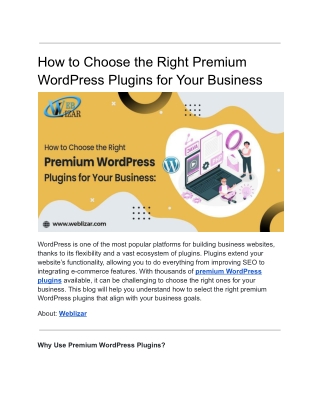 How to Choose the Right Premium WordPress Plugins for Your Business
