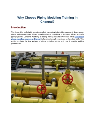 Piping Modeling Course in Chennai | Conserve Academy