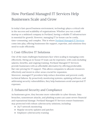 How Portland Managed IT Services Help Businesses Scale and Grow