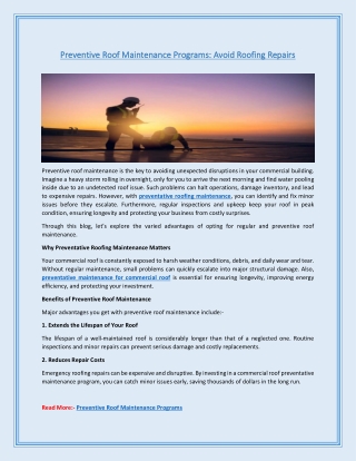 Preventive Roof Maintenance Programs: Avoid Roofing Repairs