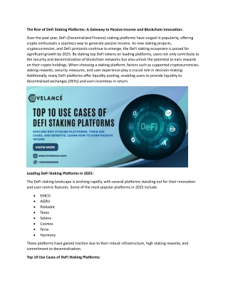 Top 10 Use Cases of DeFi Staking Platforms : Beyond Passive Income