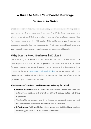 A Guide to Setup Your Food & Beverage Business in Dubai