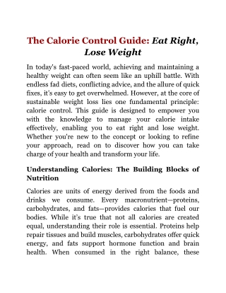 The Calorie Control Guide_ Eat Right, Lose Weight
