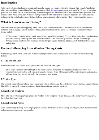 “How Much Does Auto Window Tinting Usually Cost?”