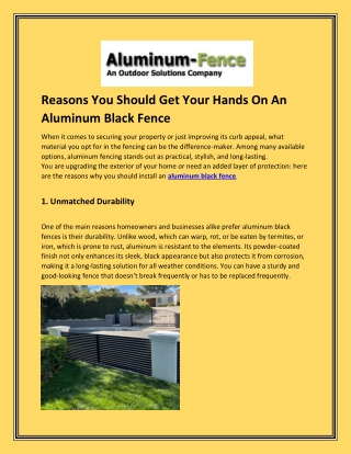 Reasons You Should Get Your Hands On An Aluminum Black Fence