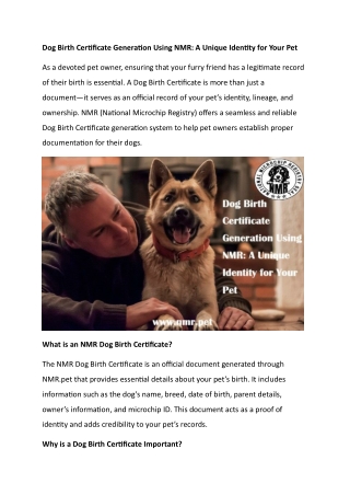 Dog Birth Certificate Generation Using NMR A Unique Identity for Your Pet