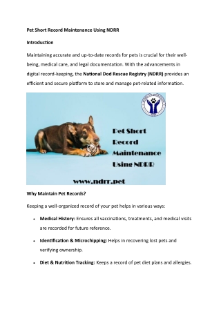 Pet Short Record Maintenance Using NDRR