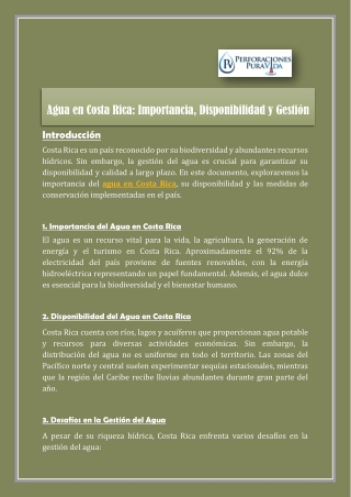 Agua en Costa Rica Importancia, Disponibilidad y Gestión