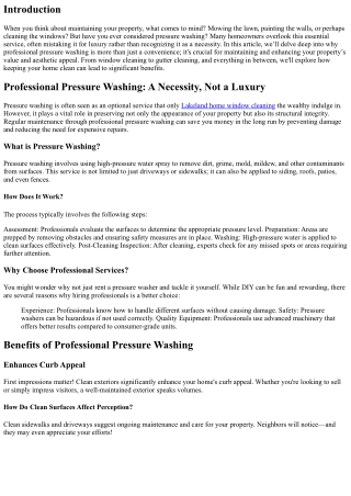 Professional Pressure Washing: A Necessity, Not a Luxury