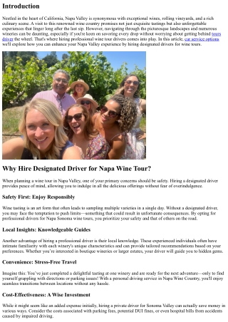 Experience the Best of Napa Valley with Professional Wine Tour Drivers