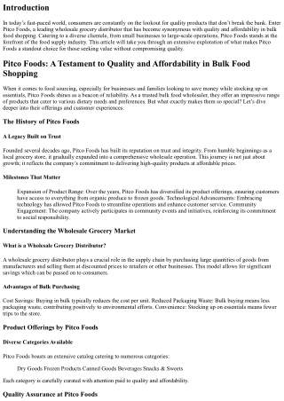 Pitco Foods: A Testament to Quality and Affordability in Bulk Food Shopping