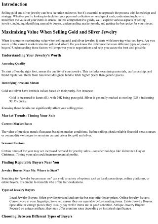“Maximizing Value When Selling Gold and Silver Jewelry”