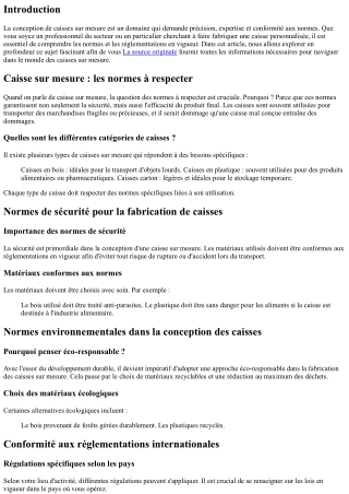 Caisse sur mesure : les normes à respecter