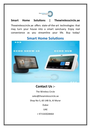 Smart Home Solutions  Thewirelesscircle.ae