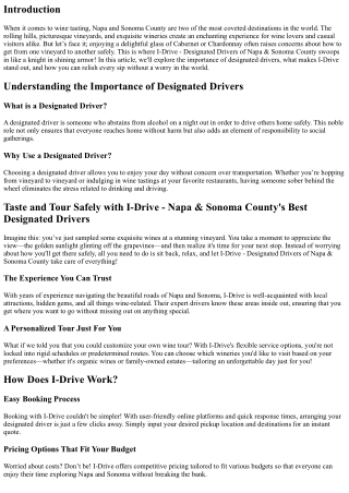 Taste and Tour Safely with I-Drive - Napa & Sonoma County's Best Designated Driv
