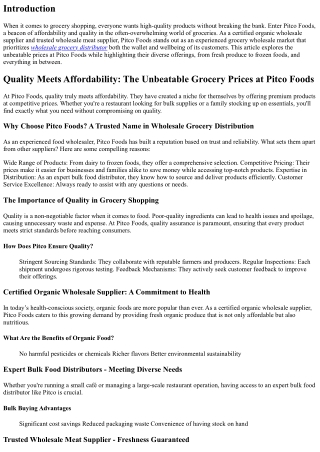 Quality Meets Affordability: The Unbeatable Grocery Prices at Pitco Foods