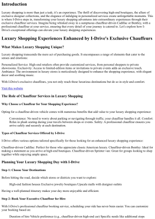 Luxury Shopping Experiences Enhanced by I-Drive's Exclusive Chauffeurs