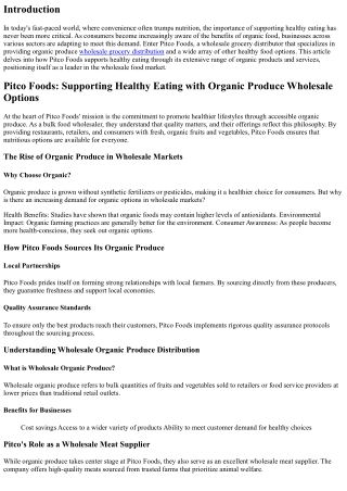 Pitco Foods: Supporting Healthy Eating with Organic Produce Wholesale Options