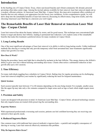 The Remarkable Benefits of Laser Hair Removal at American Laser Med Spa - Corpus