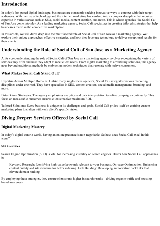 Understanding the Role of Social Cali of San Jose as a Marketing Agency