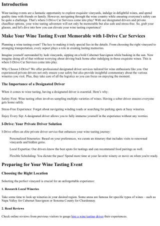 Make Your Wine Tasting Event Memorable with I-Drive Car Services
