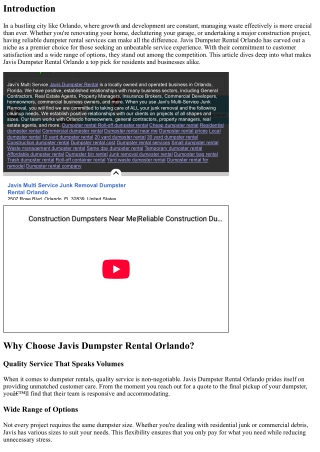 Experience Unbeatable Service with Javis Dumpster Rental in Orlando