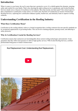The Role of Certification in Avalon’s Professional Roofing Services