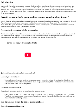 “Investir dans une boîte personnalisée : retour rapide ou long terme ?”
