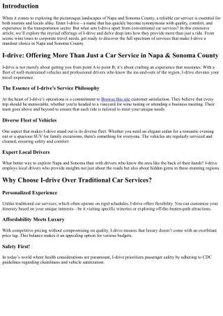 I-drive: Offering More Than Just a Car Service in Napa & Sonoma County