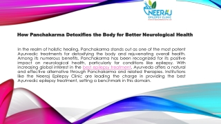 How Panchakarma Detoxifies the Body for Better Neurological Health
