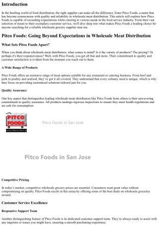 Pitco Foods: Going Beyond Expectations in Wholesale Meat Distribution