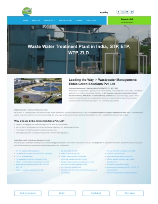 Advanced Wastewater Treatment in India: STP, ETP, WTP & ZLD Systems