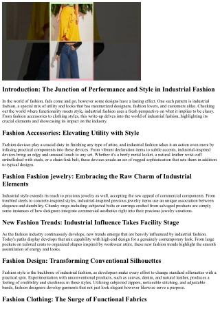 Checking Out Industrial Fashion: Where Energy Satisfies Appearances