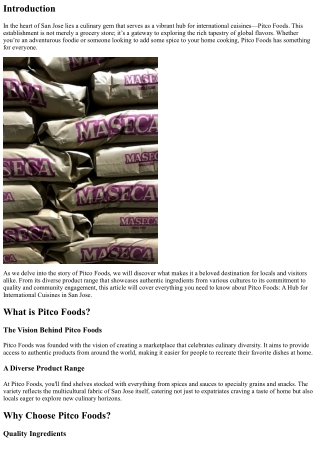 Pitco Foods: A Hub for International Cuisines in San Jose