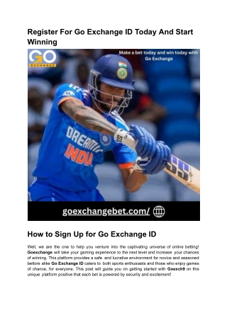 Register For Go Exchange ID Today And Start Winning