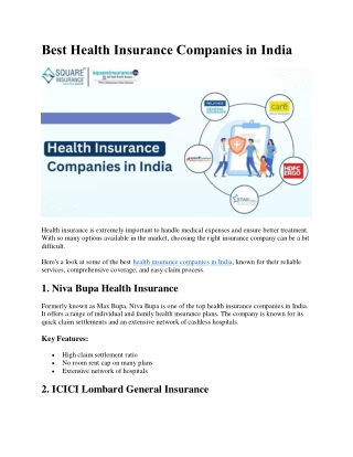 Best Health Insurance Companies in India