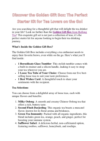 Golden Gift Box – The Perfect Tea Lover’s Starter Kit