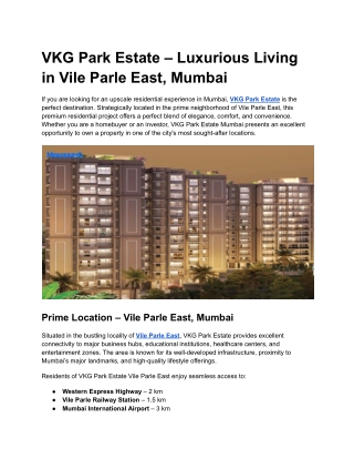 VKG Park Estate: Premium Residences in a Green Oasis