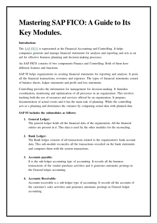Mastering SAP FICO: A Guide to Its Key Modules.