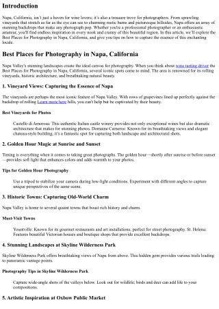 Best Places for Photography in Napa, California