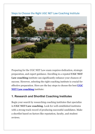 Steps to Choose the Right UGC NET Law Coaching Institute