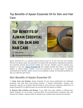 Top Benefits of Ajwain Essential Oil for Skin and Hair Care