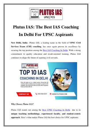 Best IAS Coaching in Delhi at Plutus IAS | Top UPSC Coaching Institute