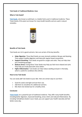Tulsi Seeds in Traditional Medicine: Uses
