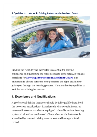 5 Qualities to Look for in Driving Instructors in Denham Court