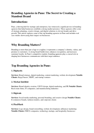 Branding Agencies in Pune: The Secret to Creating a Standout Brand
