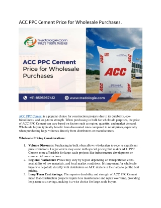 ACC PPC Cement Price for Wholesale Purchases