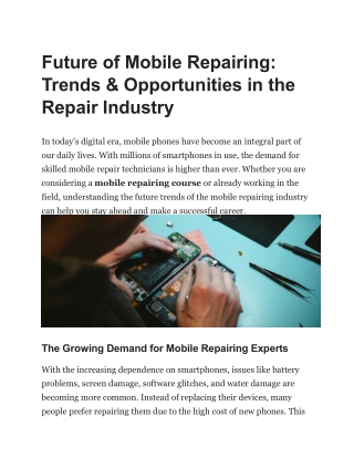Future of Mobile Repair Trends & Opportunities