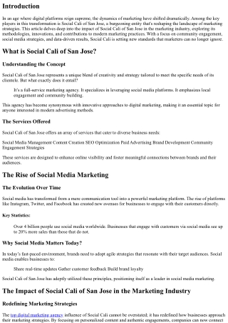 The Impact of Social Cali of San Jose in the Marketing Industry