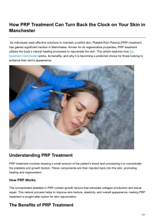 How PRP Treatment Can Turn Back the Clock on Your Skin in Manchester